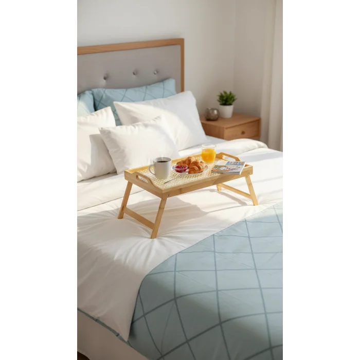 Lüks Çerçeveli Bambu Katlanır Yatak Tepsisi – Portatif Konfor