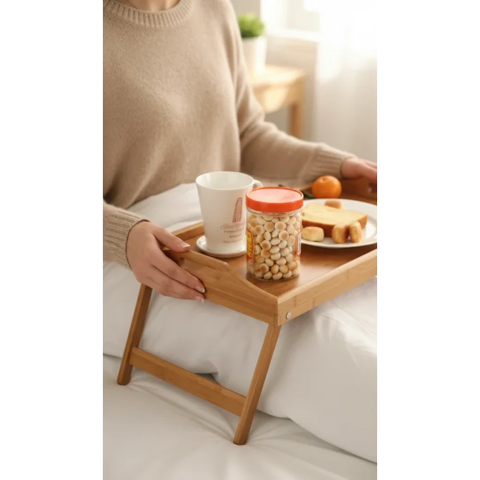 Lüks Doğal Katlanır Ayaklı Bambu Yatak Tepsisi