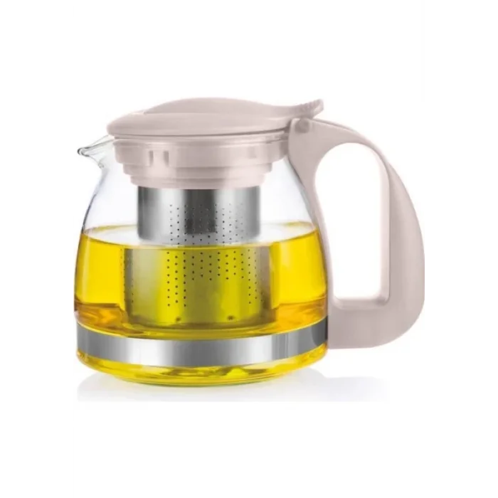 Renkli Süzgeçli Cam Demlik 700 ml -Bej