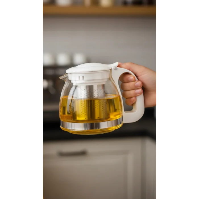 Eşsiz Renkli Süzgeçli Cam Demlik – 700 ml Premium