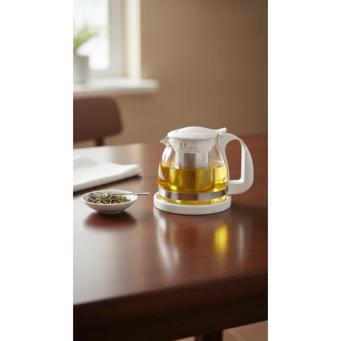 Eşsiz Renkli Süzgeçli Cam Demlik – 700 ml Premium