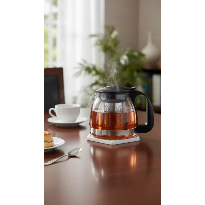 Lüks Renkli Cam Süzgeçli Demlik 700 ml – Modern Şıklık