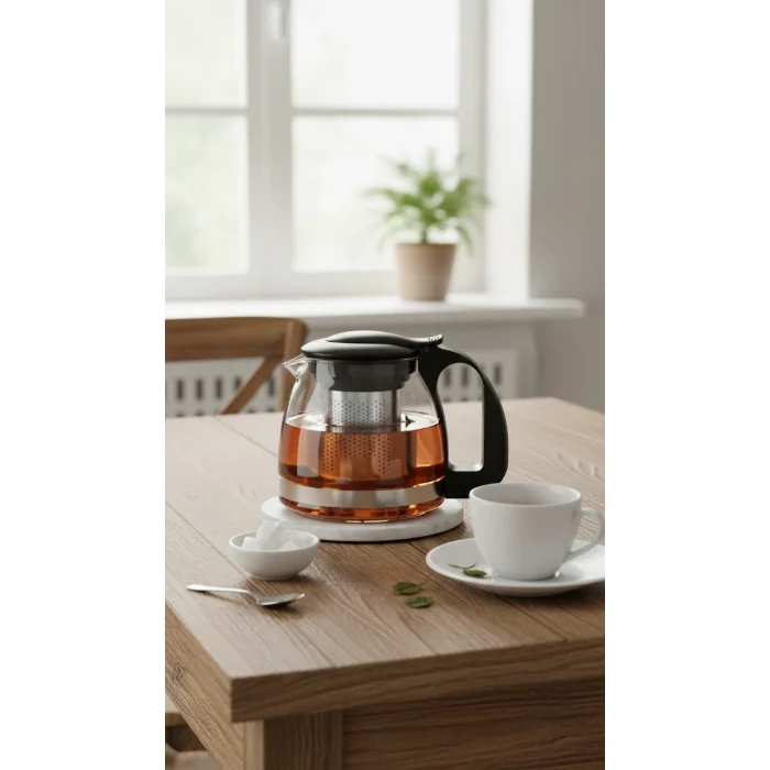 Lüks Renkli Cam Süzgeçli Demlik 700 ml – Modern Şıklık