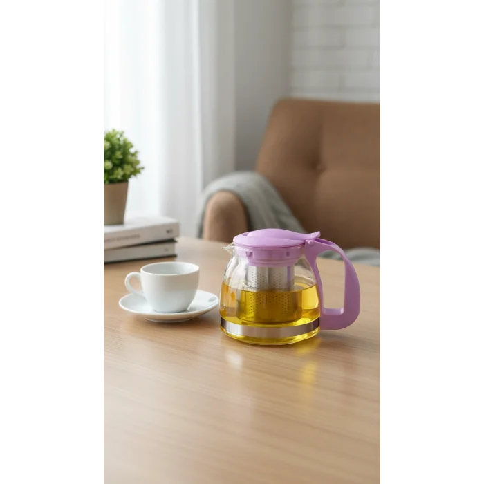 Renkli Süzgeçli Cam Demlik 700 ml - Mor