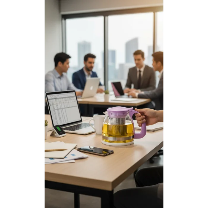 Renkli Süzgeçli Cam Demlik 700 ml - Mor