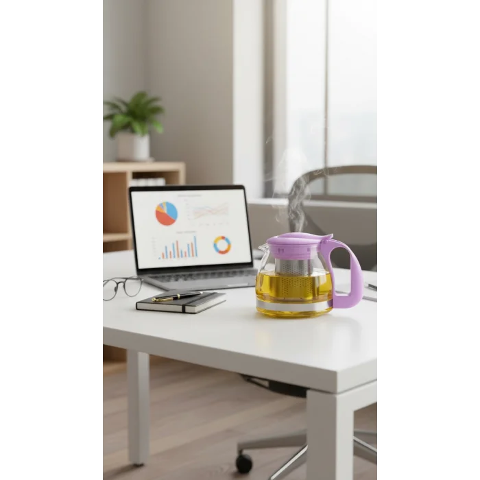 Renkli Süzgeçli Cam Demlik 700 ml - Mor