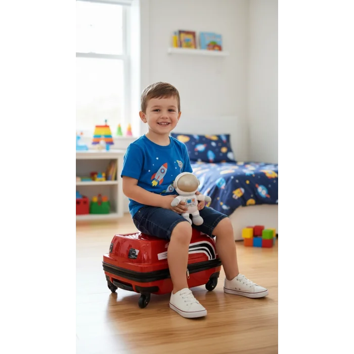 Nishev Kırmızı 360° Dönebilen ABS Çocuk Valizi - Hafif ve Dayanıklı