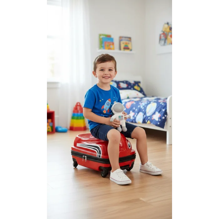 Nishev Kırmızı 360° Dönebilen ABS Çocuk Valizi - Hafif ve Dayanıklı