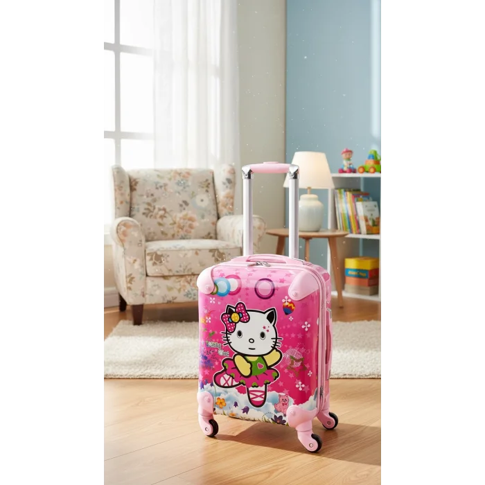 Pembe Lüks ABS Çocuk Valizi – 360° Dönüşlü Tekerlekli