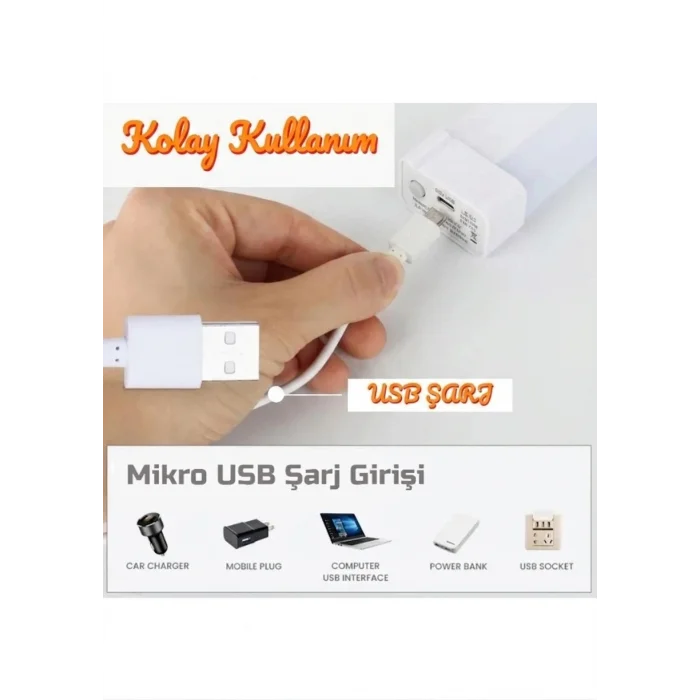 USB Şarjlı 3 Modlu Mıknatıslı otel-yurt-ev-kamp Feneri LED Şarjlı Işıldak 5 W 17cm