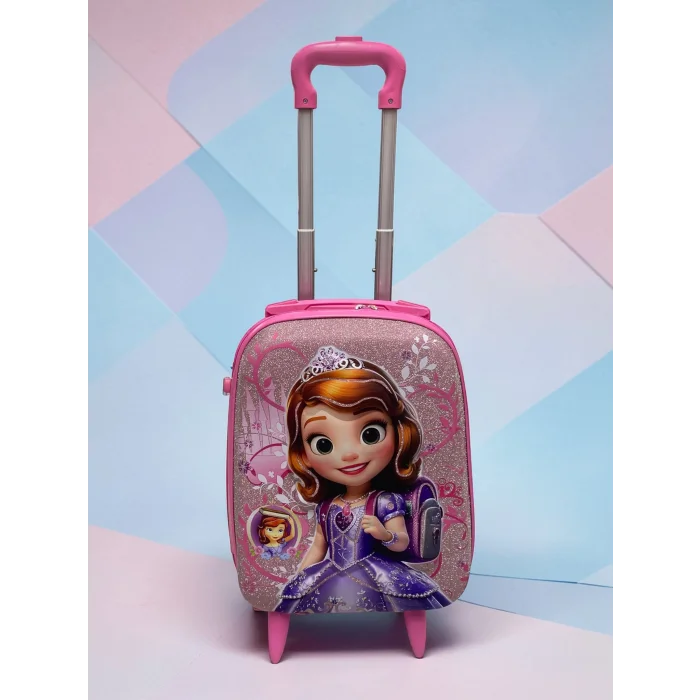 Karakterli Kız Çocuk Pembe Kabin Boy Çekçekli Valiz