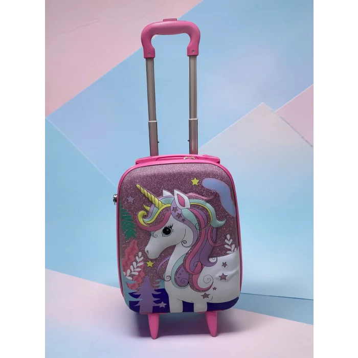 Karakterli Kız Çocuk Pembe Kabin Boy Çekçekli Valiz