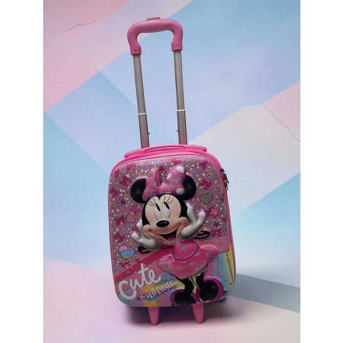 Karakterli Kız Çocuk Pembe Kabin Boy Çekçekli Valiz
