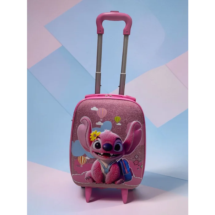 Karakterli Kız Çocuk Pembe Kabin Boy Çekçekli Valiz
