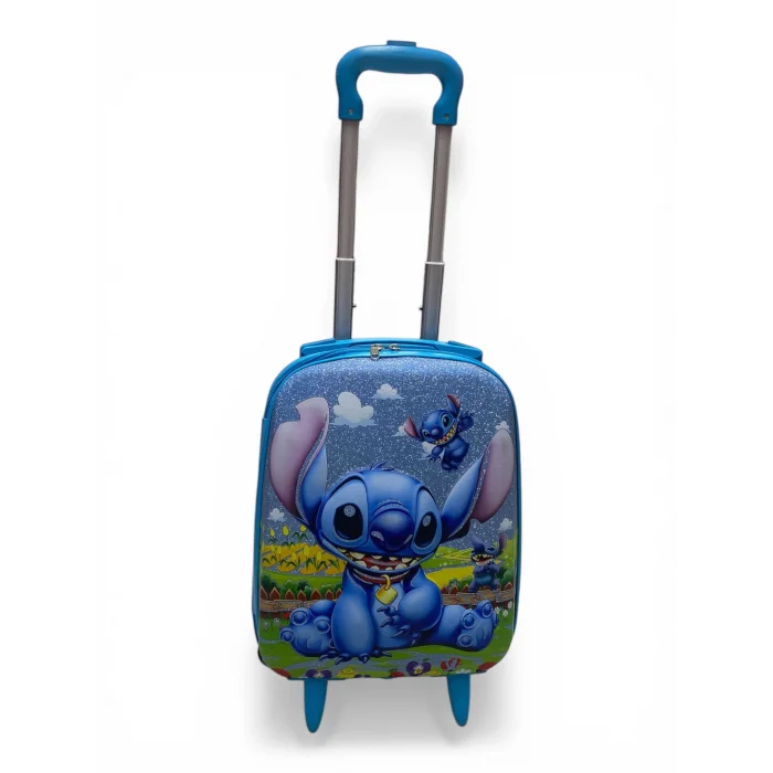 Desenli Parlak Mavi Çocuk Valizi - Erkek ve Kız Çocuk Çekçekli Bavul