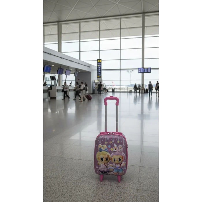Pembe Kız Çocuk Valiz - Tavşan Karakterli Kabin Boy