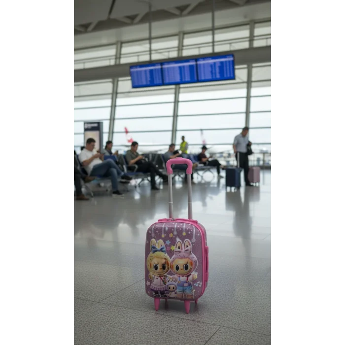 Pembe Kız Çocuk Valiz - Tavşan Karakterli Kabin Boy