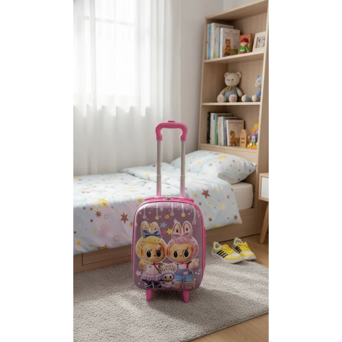 Pembe Kız Çocuk Valiz - Tavşan Karakterli Kabin Boy