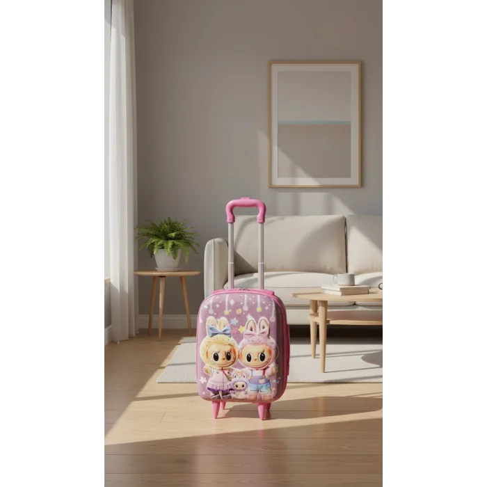 Pembe Kız Çocuk Valiz - Tavşan Karakterli Kabin Boy
