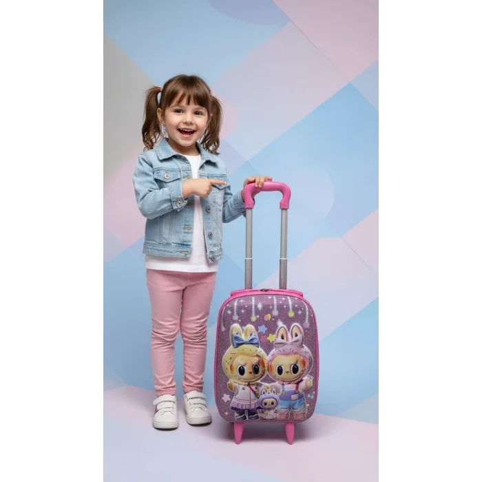 Pembe Kız Çocuk Valiz - Tavşan Karakterli Kabin Boy