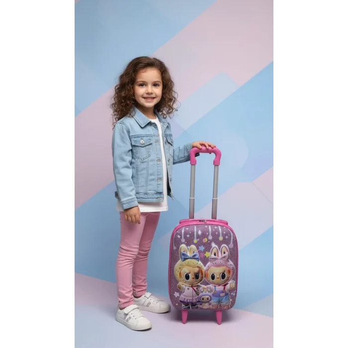 Pembe Kız Çocuk Valiz - Tavşan Karakterli Kabin Boy