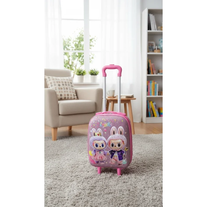 Karakterli Kız Çocuk Pembe Kabin Boy Çekçekli Valiz