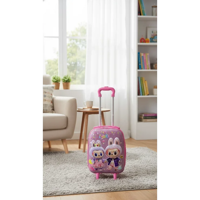 Karakterli Kız Çocuk Pembe Kabin Boy Çekçekli Valiz