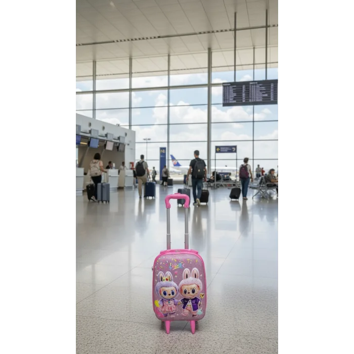 Karakterli Kız Çocuk Pembe Kabin Boy Çekçekli Valiz