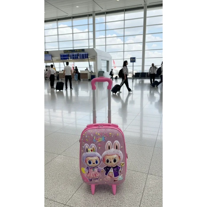 Karakterli Kız Çocuk Pembe Kabin Boy Çekçekli Valiz