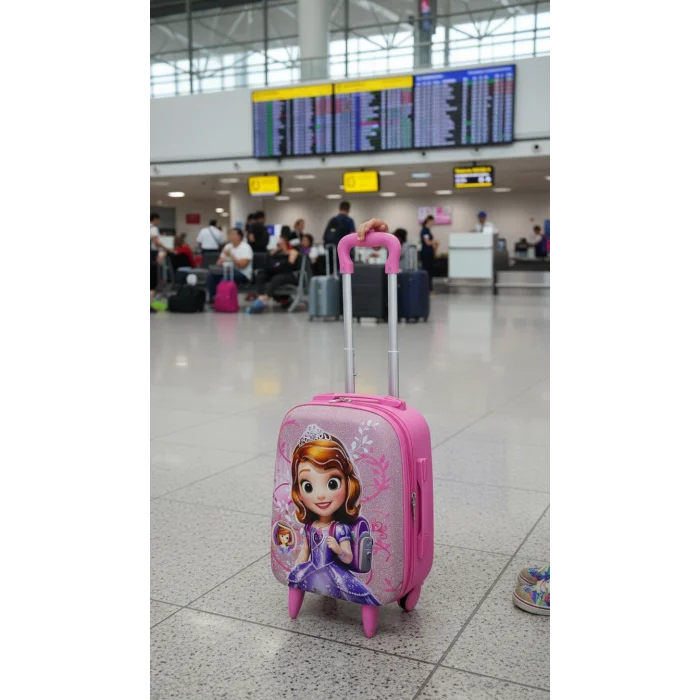 Karakterli Kız Çocuk Pembe Kabin Boy Çekçekli Valiz