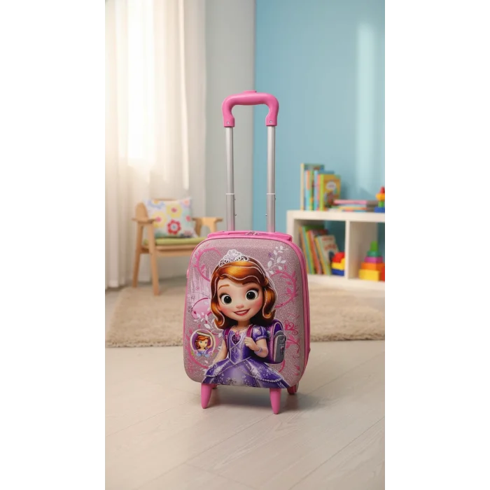 Karakterli Kız Çocuk Pembe Kabin Boy Çekçekli Valiz