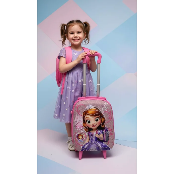 Karakterli Kız Çocuk Pembe Kabin Boy Çekçekli Valiz