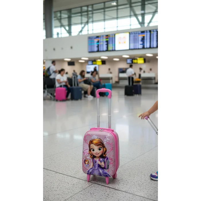 Karakterli Kız Çocuk Pembe Kabin Boy Çekçekli Valiz