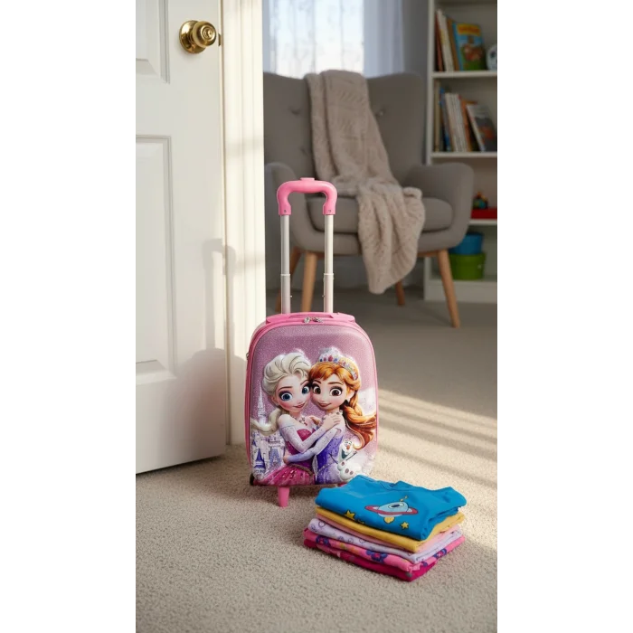 Karakterli Kız Çocuk Pembe Kabin Boy Çekçekli Valiz