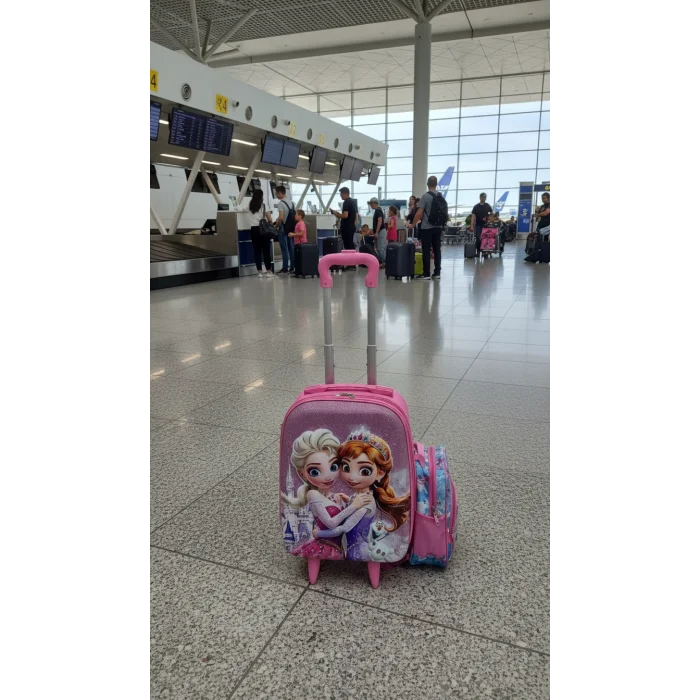Karakterli Kız Çocuk Pembe Kabin Boy Çekçekli Valiz