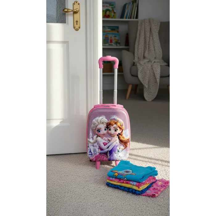 Karakterli Kız Çocuk Pembe Kabin Boy Çekçekli Valiz