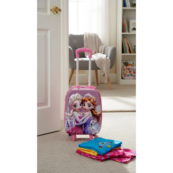 Karakterli Kız Çocuk Pembe Kabin Boy Çekçekli Valiz