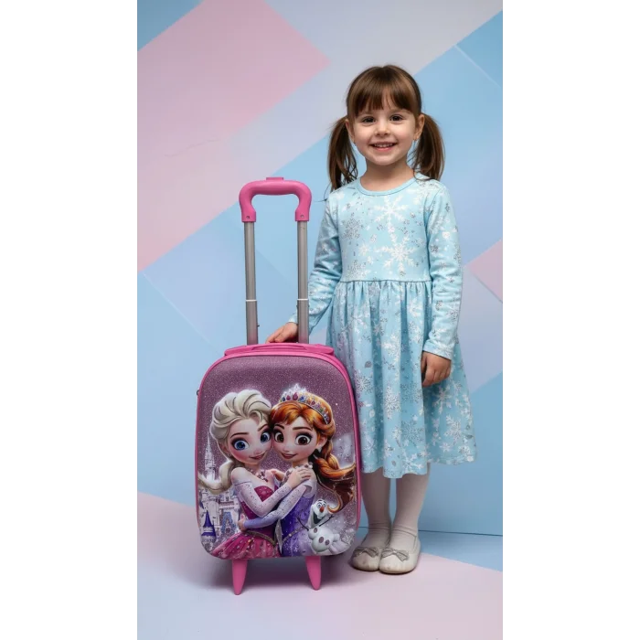 Karakterli Kız Çocuk Pembe Kabin Boy Çekçekli Valiz