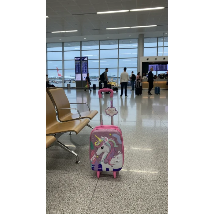 Karakterli Kız Çocuk Pembe Kabin Boy Çekçekli Valiz