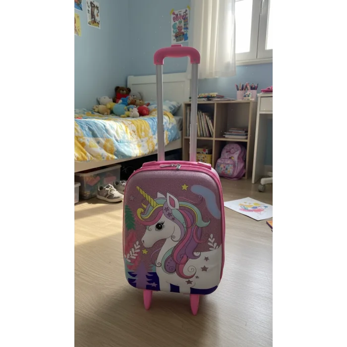 Karakterli Kız Çocuk Pembe Kabin Boy Çekçekli Valiz