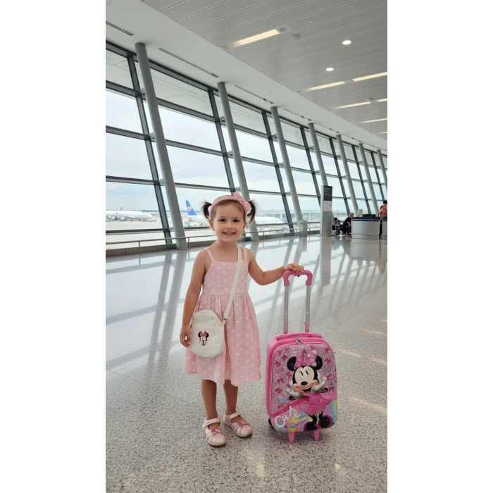 Karakterli Kız Çocuk Pembe Kabin Boy Çekçekli Valiz