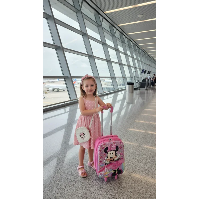 Karakterli Kız Çocuk Pembe Kabin Boy Çekçekli Valiz