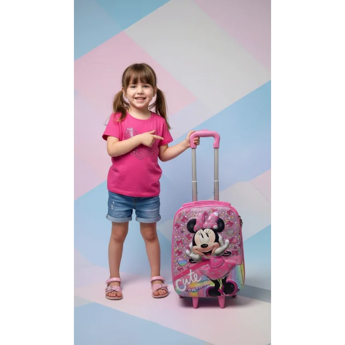 Karakterli Kız Çocuk Pembe Kabin Boy Çekçekli Valiz