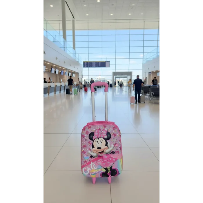 Karakterli Kız Çocuk Pembe Kabin Boy Çekçekli Valiz