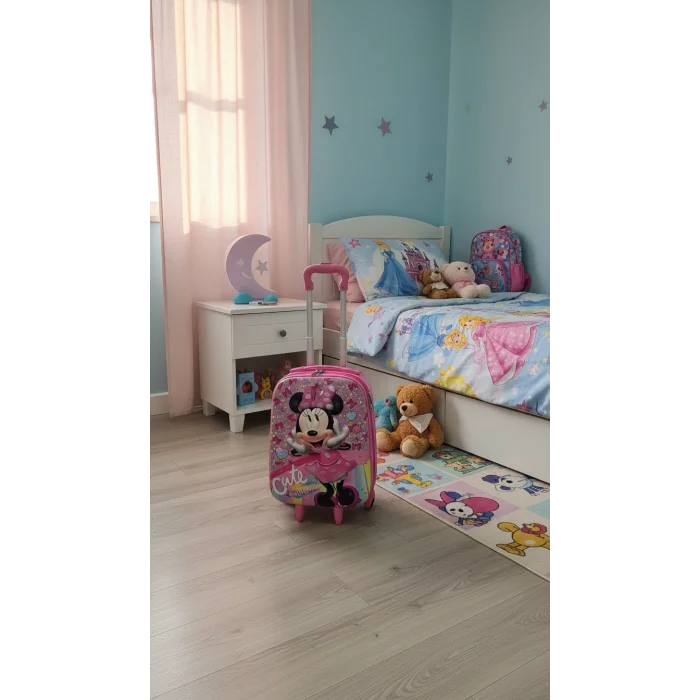 Karakterli Kız Çocuk Pembe Kabin Boy Çekçekli Valiz