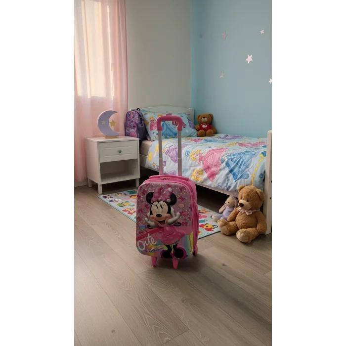 Karakterli Kız Çocuk Pembe Kabin Boy Çekçekli Valiz