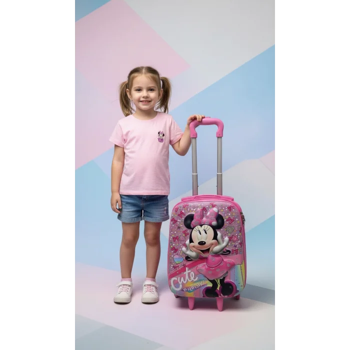 Karakterli Kız Çocuk Pembe Kabin Boy Çekçekli Valiz