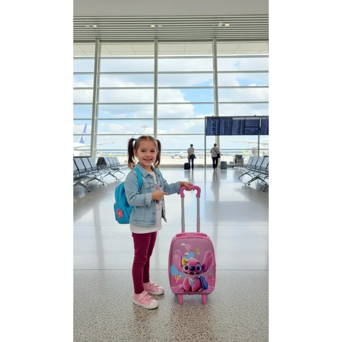 Karakterli Kız Çocuk Pembe Kabin Boy Çekçekli Valiz