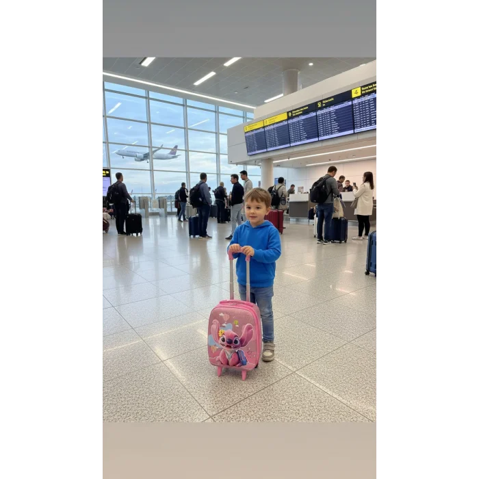 Karakterli Kız Çocuk Pembe Kabin Boy Çekçekli Valiz