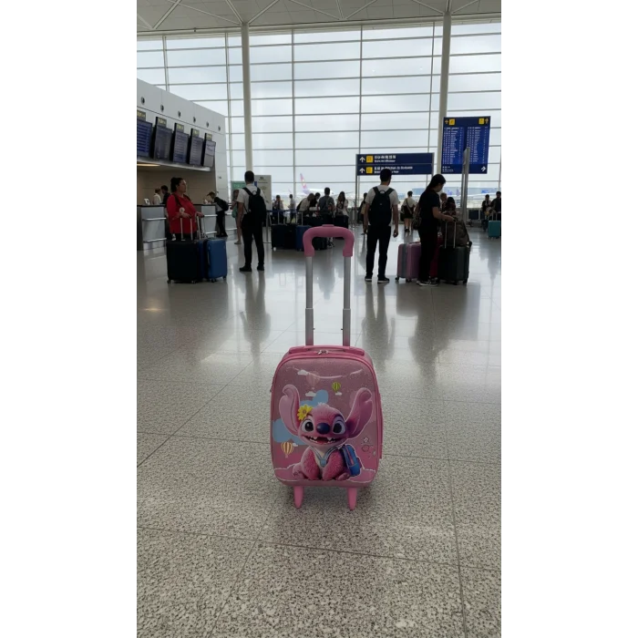 Karakterli Kız Çocuk Pembe Kabin Boy Çekçekli Valiz